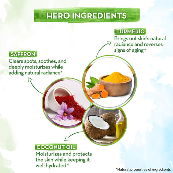 
Hero ingredients turmeric saffron coconut oil
