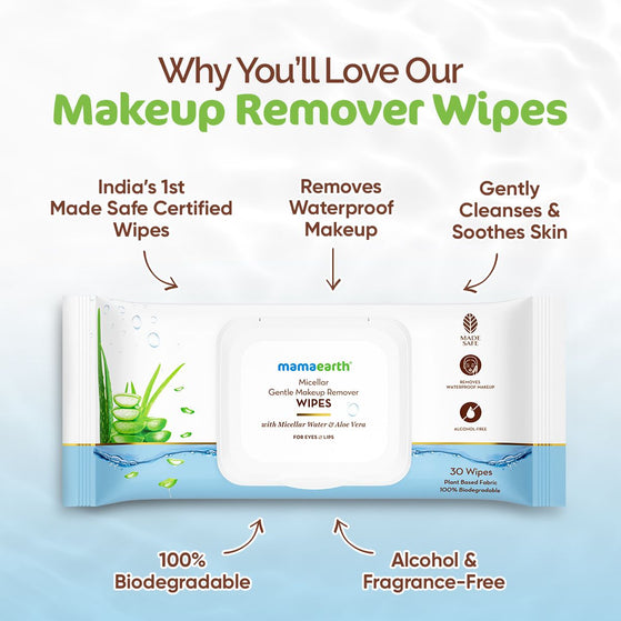 Mamaearth Micellar Gentle Makeup Remover Wipes - 30Nos