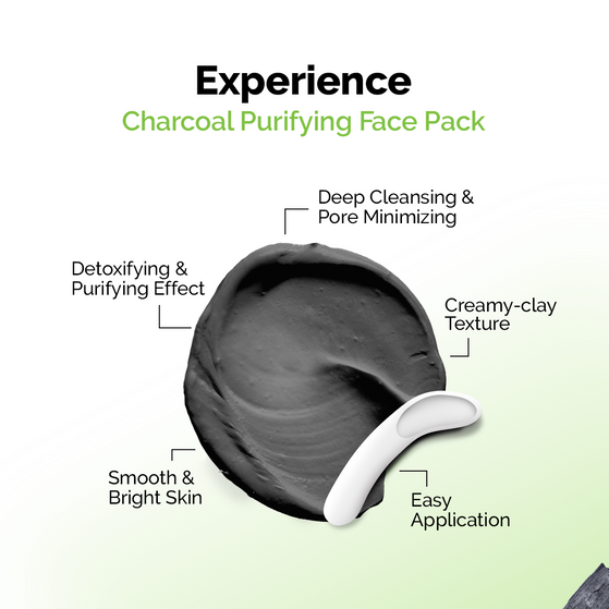 Charcoal Purifying Face Pack with Activated Charcoal & Glycolic Acid for Skin Detoxification - 200g