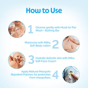 Mamaearth Baby Essentials Gift Kit 5 Units - 30g + 50g + 50ml+ 50ml + 6 pcs