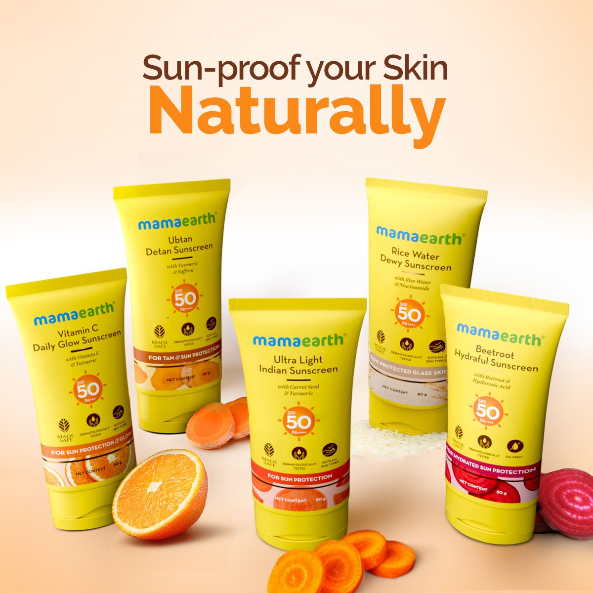 Mamaearth Ultra-Light Indian Sunscreen SPF 50 PA++++ – In-Vivo Tested (ISO 24444 & ISO 24442 Certified, CTRI/2025/07/090388) - 80g