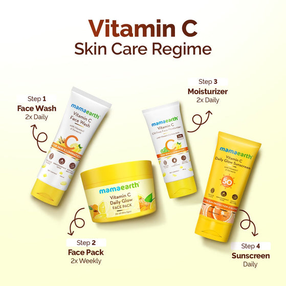 Vitamin C skincare regime face wash moisturizer face pack sunscreen