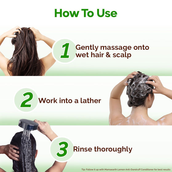 Mamaearth lemon shampoo how to use steps for dandruff control