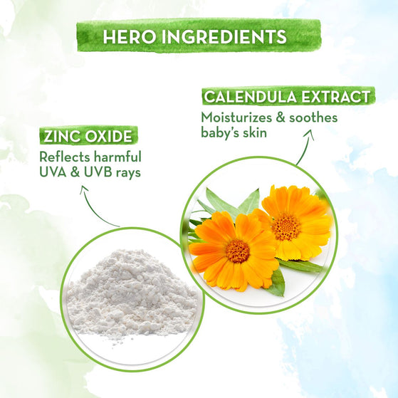 Hero ingredients Calendula Extract Zinc Oxide in Baby Sunscreen