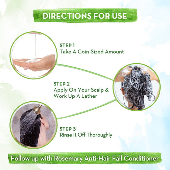 Mamaearth rosemary shampoo application steps for hair fall control