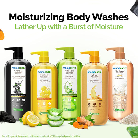 Charcoal Moisturizing Body Wash with Activated Charcoal & Energizing Mint for Skin Detoxification - 500 ml
