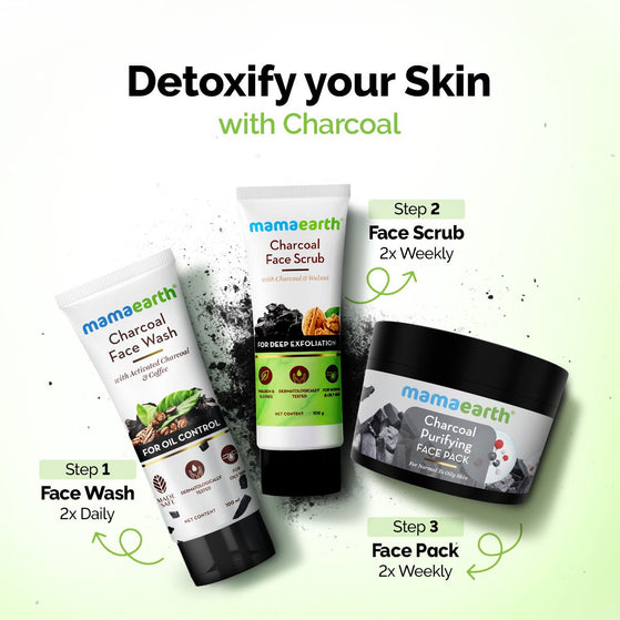 Charcoal Purifying Face Pack with Activated Charcoal & Glycolic Acid for Skin Detoxification - 200g