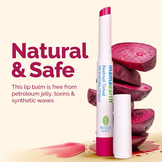 Beetroot Tinted 100% Natural Lip Balm with Beetroot & Beeswax for 12h Moisturized Lips -2 g