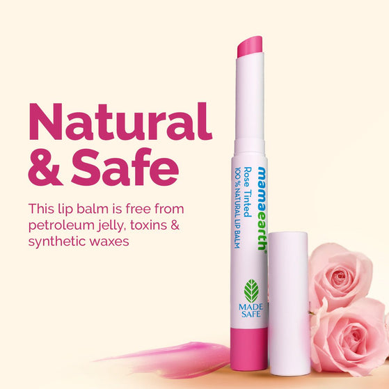 Rose Tinted 100% Natural Lip Balm with Rose Oil and Castor Oil for 12 hrs Moisturized Lips - 2 g