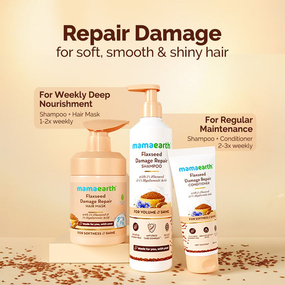 Flaxseed Damage Repair Hair Mask with 5% Flaxseed, 1% Hyaluronic Acid, Ceramides for Softness & Shine - 300 ml