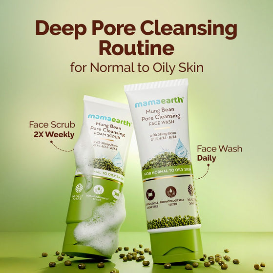 Mung Bean Pore Cleansing Foam Scrub with Mung Bean, AHA & BHA for Normal to Oily Skin - 100 g