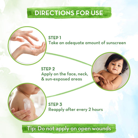 Directions for use Baby Ultra Light Sunscreen apply massage reapply