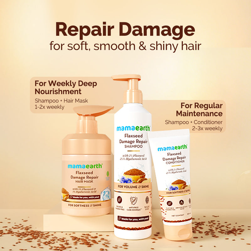 Flaxseed Damage Repair Shampoo with 2% Flaxseed & 1% Hyaluronic Acid for Volume & Shine -250 ml