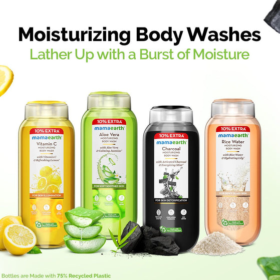 Charcoal Moisturizing Body Wash with Activated Charcoal & Energizing Mint for Skin Detoxification - 250 ml + 25 ml Extra
