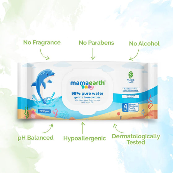 Mamaearth Baby 99% Pure Water Gentle Towel Wipes - 72 pcs