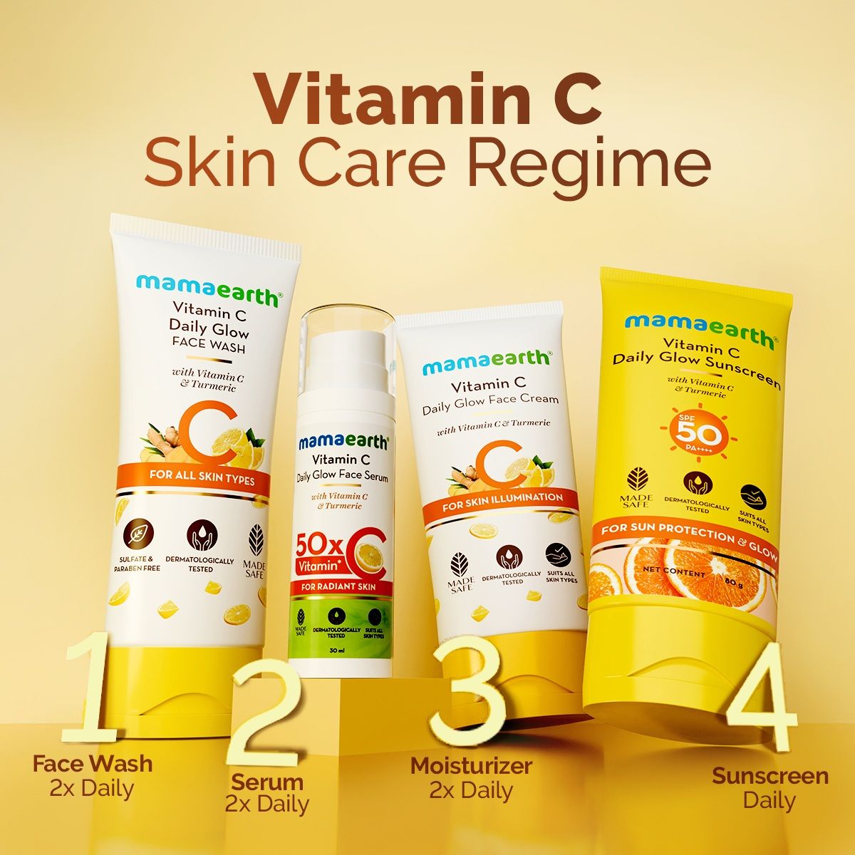 Mamaearth Vitamin C Daily Glow Sunscreen SPF 50 PA++++ – In-Vivo Tested (ISO 24444:2019 Certified, CTRI/2025/05/087276) - 50g