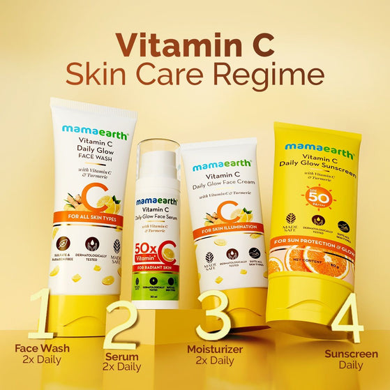 Mamaearth Vitamin C Daily Glow Sunscreen SPF 50 PA++++ – In-Vivo Tested (ISO 24444:2019 Certified, CTRI/2025/05/087276) - 50 g - Pack of 2