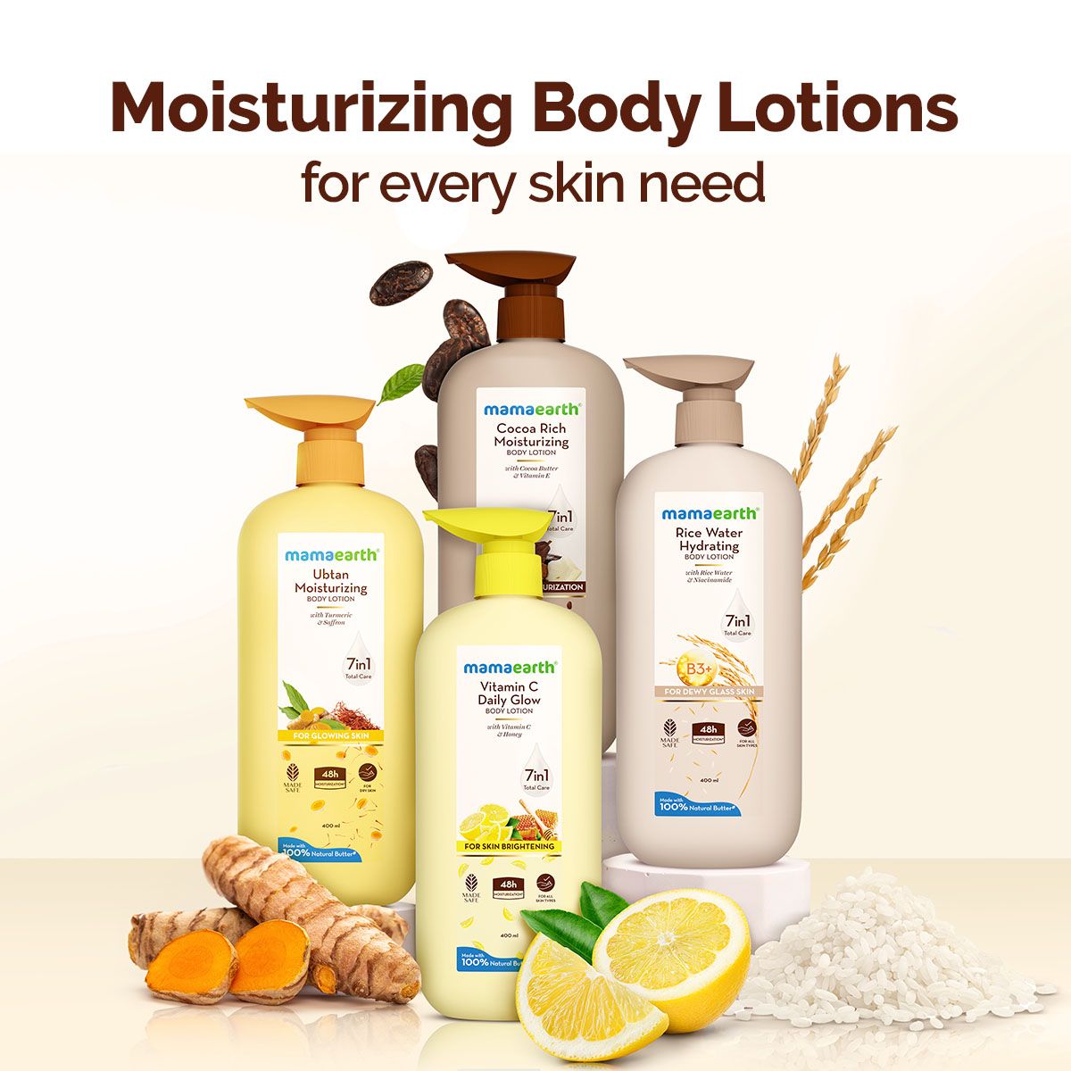 Mamaearth Vitamin C Daily Glow Body Lotion For Skin Brightening 400 ml (Pack of 2)