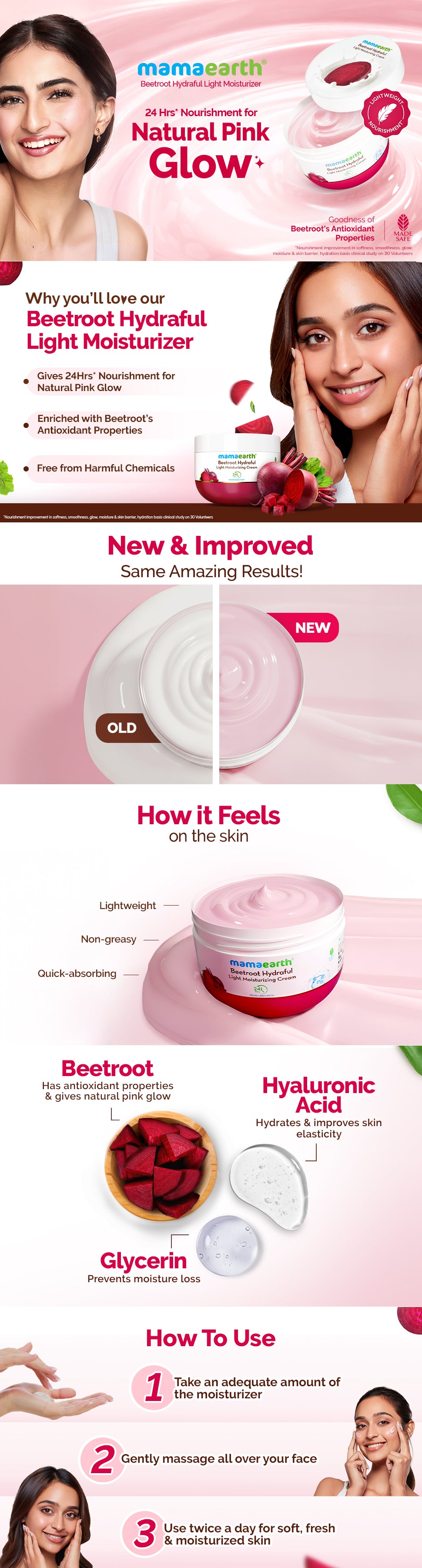 Results of Mamaearth Beetroot Hydraful Light Moisturizing Cream