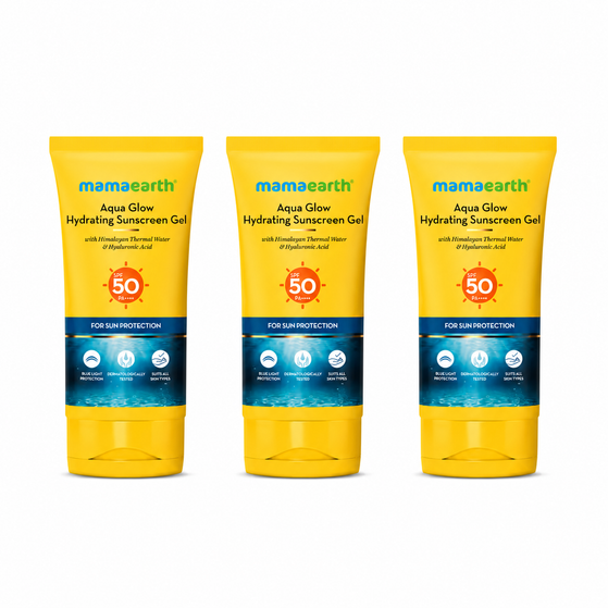 Aqua Glow Hydrating Sunscreen Gel with Himalayan Thermal Water and Hyaluronic Acid - 50 g (Pack of 3)