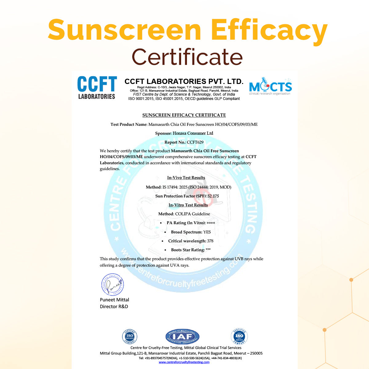 Mamaearth Chia Oil-Free Sunscreen SPF 50 PA++++ – In-Vivo Tested (ISO 24444:2019 Certified, CTRI/2025/05/086630) - 50g