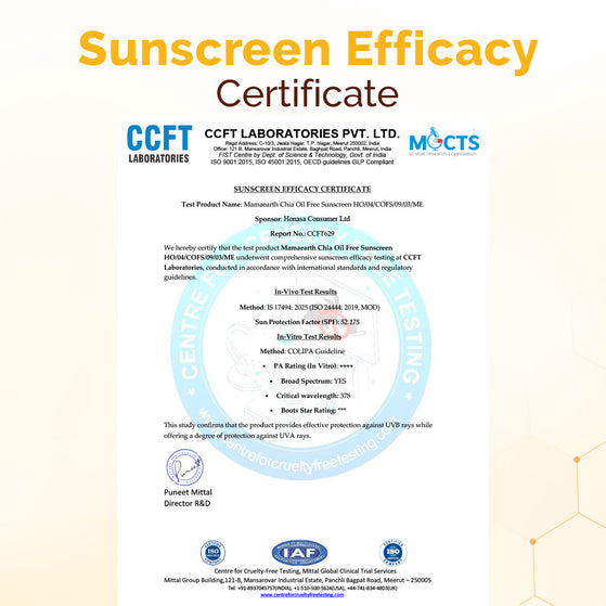 Mamaearth Chia Oil-Free Sunscreen SPF 50 PA++++ – In-Vivo Tested (ISO 24444:2019 Certified, CTRI/2025/05/086630) - 50g