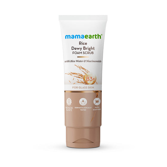 Mamaearth Rice Dewy Bright Foam Scrub with Rice Water & Niacinamide for Glass Skin Glow- 100 g