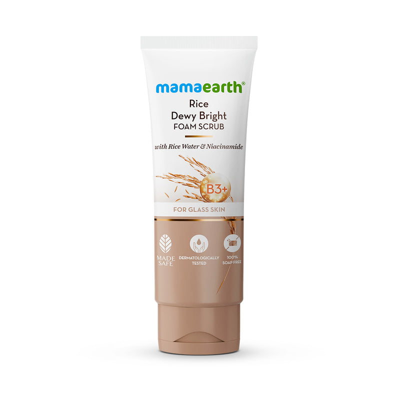 Mamaearth Rice Dewy Bright Foam Scrub with Rice Water & Niacinamide for Glass Skin Glow- 100 g