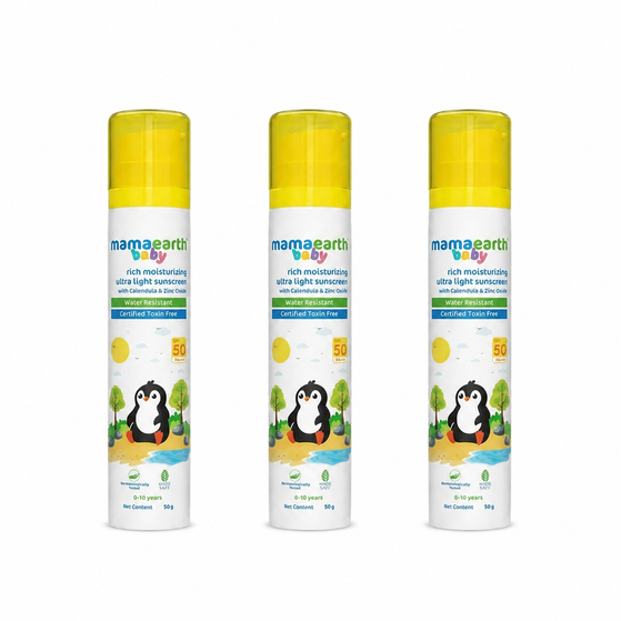 Mamaearth Baby Rich Moisturizing Ultra Light Sunscreen - 50g (Pack of 3)