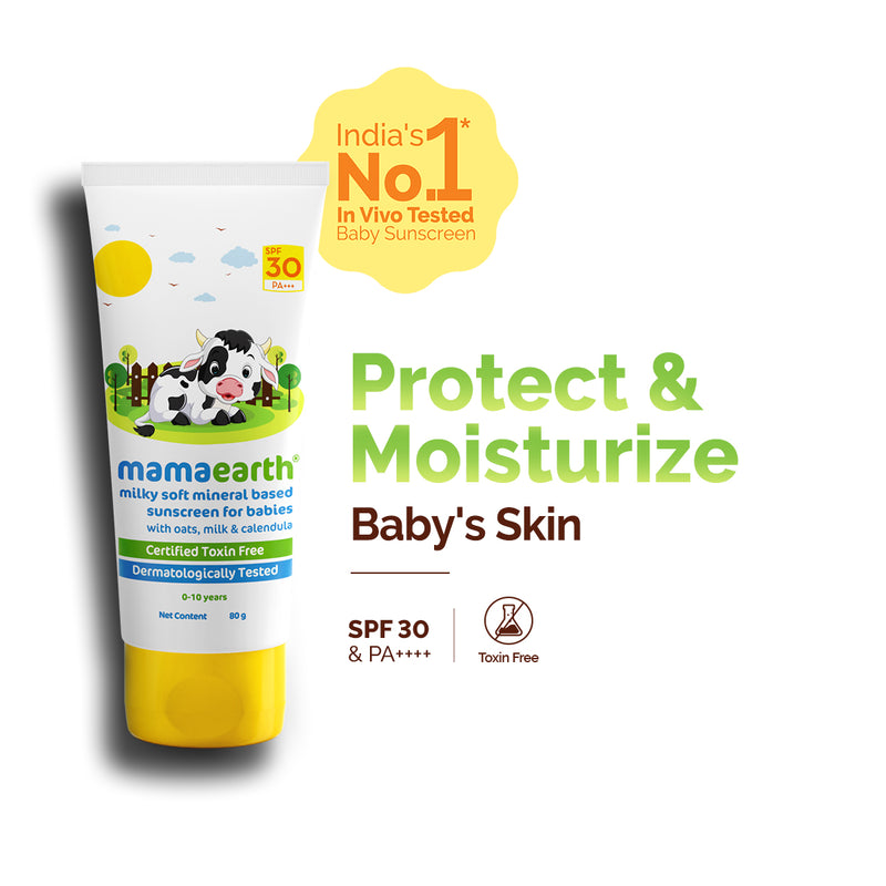 Milky Soft Mineral Based Sunscreen SPF 30 & PA+++ With Oats, Milk and Calendula for Babies- 80 g