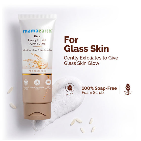 Mamaearth Rice Dewy Bright Foam Scrub with Rice Water & Niacinamide for Glass Skin Glow- 100 g