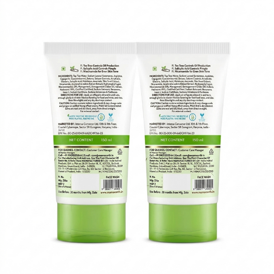 Tea Tree Pimple Control Face Wash with Tea Tree & Salicylic for Oily & Acne-Prone Skin - 150ml (Pack of 2)