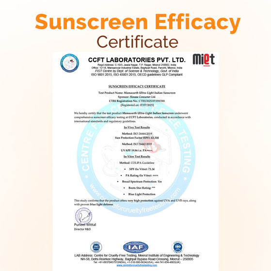 Mamaearth Ultra-Light Indian Sunscreen SPF 50 PA++++ – In-Vivo Tested (ISO 24444 & ISO 24442 Certified, CTRI/2025/07/090388) - 50 g