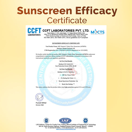Mamaearth Vitamin C Daily Glow Sunscreen SPF 50 PA++++ – In-Vivo Tested (ISO 24444:2019 Certified, CTRI/2025/05/087276) - 80 g