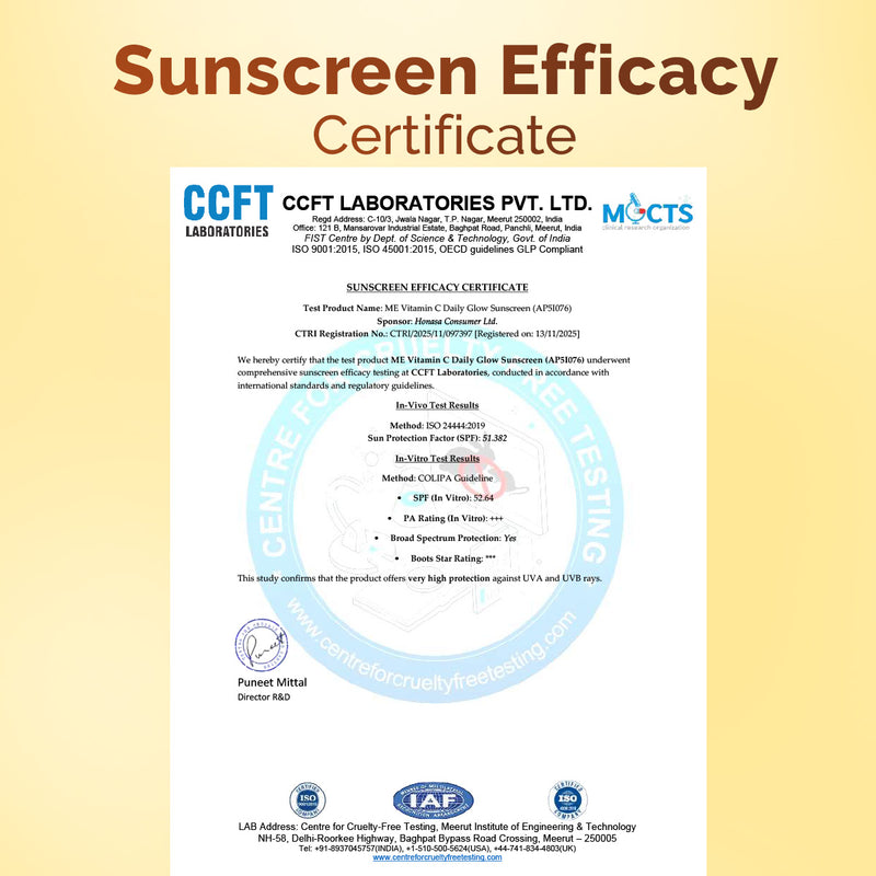Mamaearth Vitamin C Daily Glow Sunscreen SPF 50 PA++++ – In-Vivo Tested (ISO 24444:2019 Certified, CTRI/2025/05/087276) - 80 g