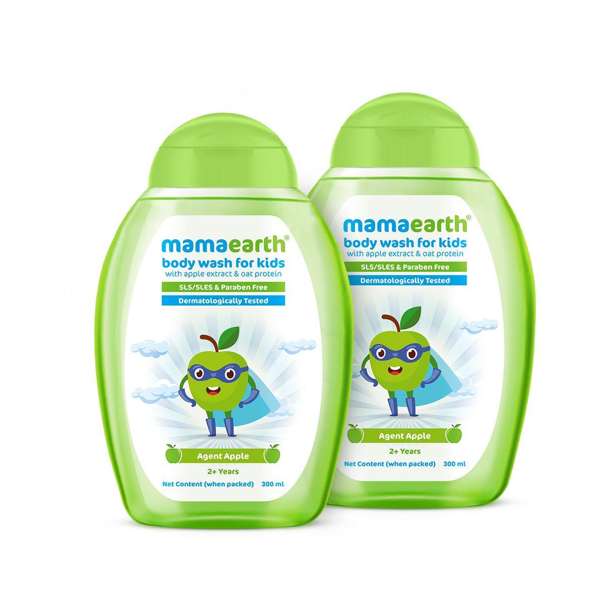  Mamaearth Agent Apple Body Wash for Kids with Apple & Oat Protein 300 ml bottle Pack of 2