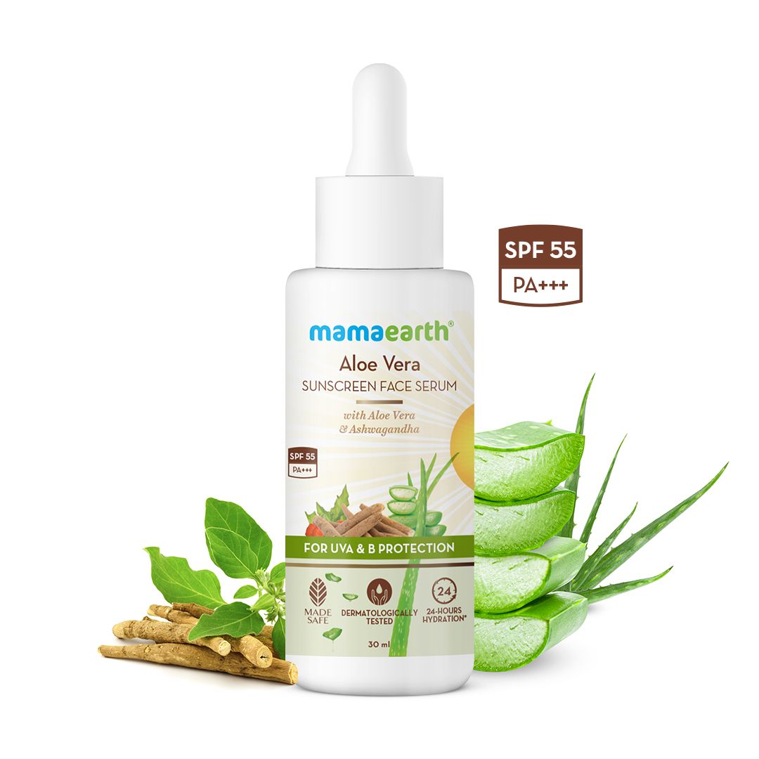 Mamaearth Aloe Vera Sunscreen Face Serum with Rice Water and Niacinamide for Glass Skin, 100 ml