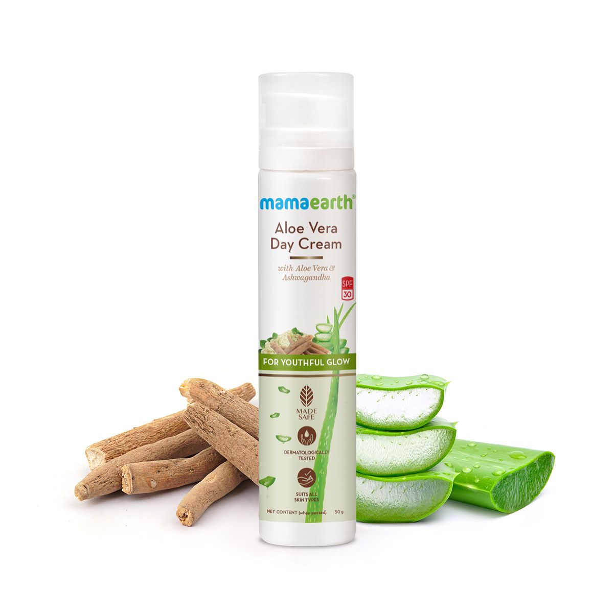 Mamaearth Aloe Vera Day Cream with Rice Water and Niacinamide for Glass Skin, 100 ml