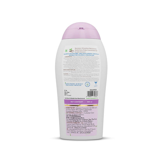 Mamaearth rosemary shampoo back label details and info