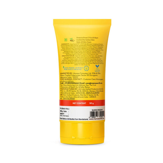 Ultra Light Indian Sunscreen back label details 50g