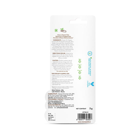 Rose Tinted 100% Natural Lip Balm with Rose Oil and Castor Oil for 12 hrs Moisturized Lips - 2 g