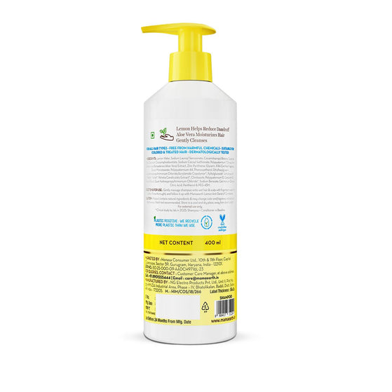 Mamaearth lemon shampoo back packaging with ingredients and details