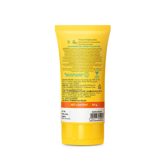 Mamaearth Vitamin C Daily Glow Sunscreen back label details