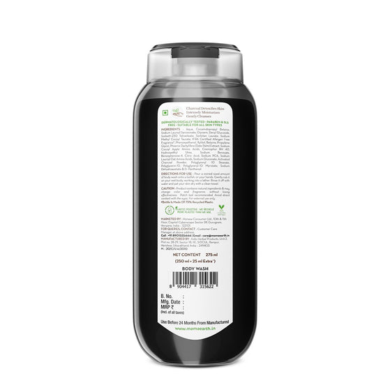 Charcoal Moisturizing Body Wash with Activated Charcoal & Energizing Mint for Skin Detoxification - 250 ml + 25 ml Extra