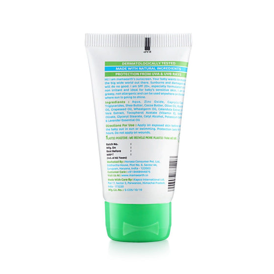 Mineral Based Baby Sunscreen SPF 20+ tube back view
