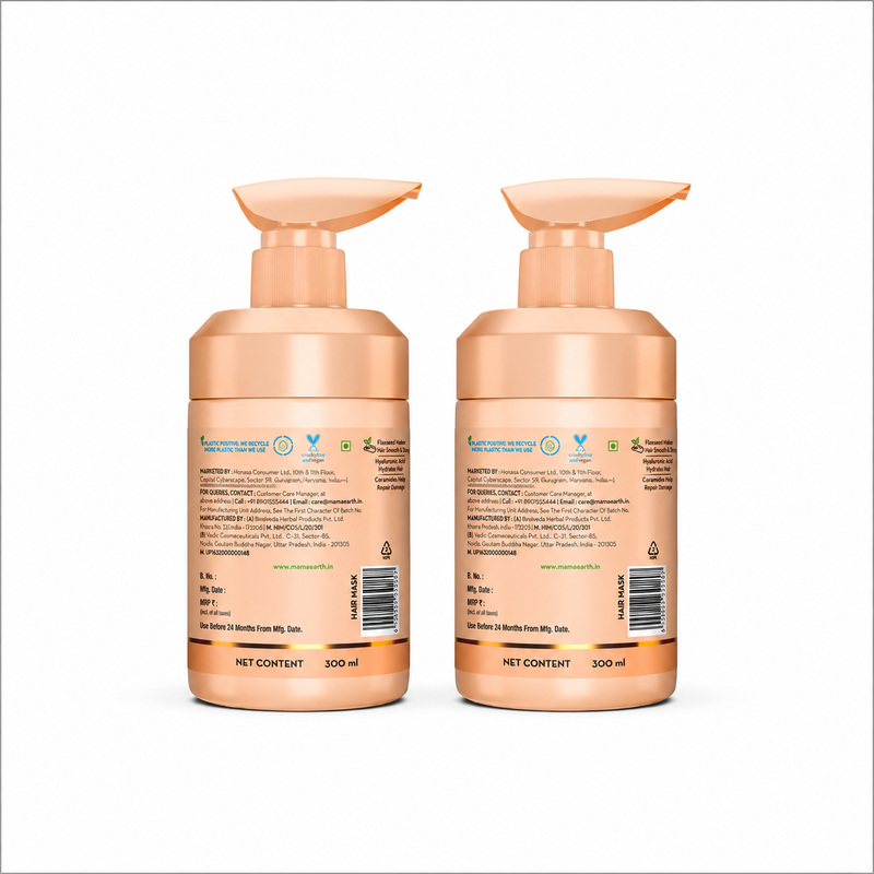Flaxseed Damage Repair Hair Mask with 5% Flaxseed, 1% Hyaluronic Acid, Ceramides for Softness & Shine - 300 ml (Pack of 2)