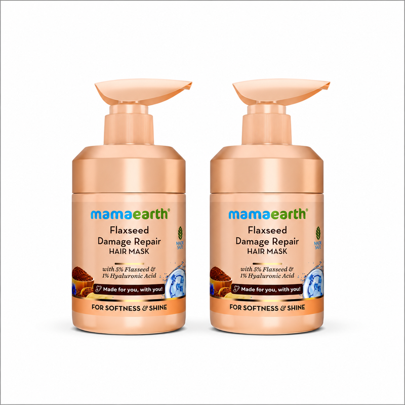 Flaxseed Damage Repair Hair Mask with 5% Flaxseed, 1% Hyaluronic Acid, Ceramides for Softness & Shine - 300 ml (Pack of 2)
