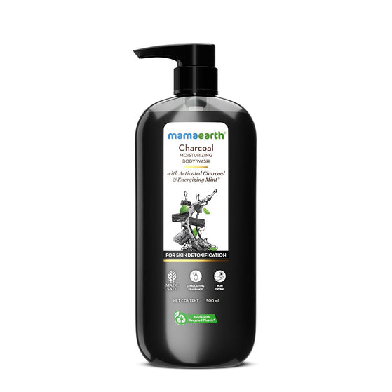 Charcoal Moisturizing Body Wash with Activated Charcoal & Energizing Mint for Skin Detoxification - 500 ml