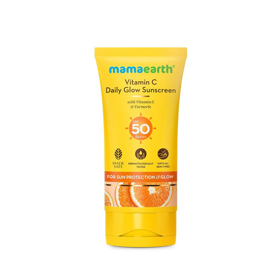 Mamaearth Vitamin C Daily Glow Sunscreen tube side angle