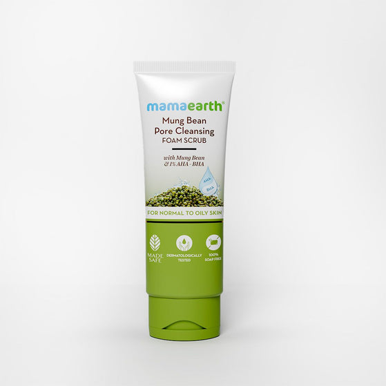 Mung Bean Pore Cleansing Foam Scrub with Mung Bean, AHA & BHA for Normal to Oily Skin - 100 g